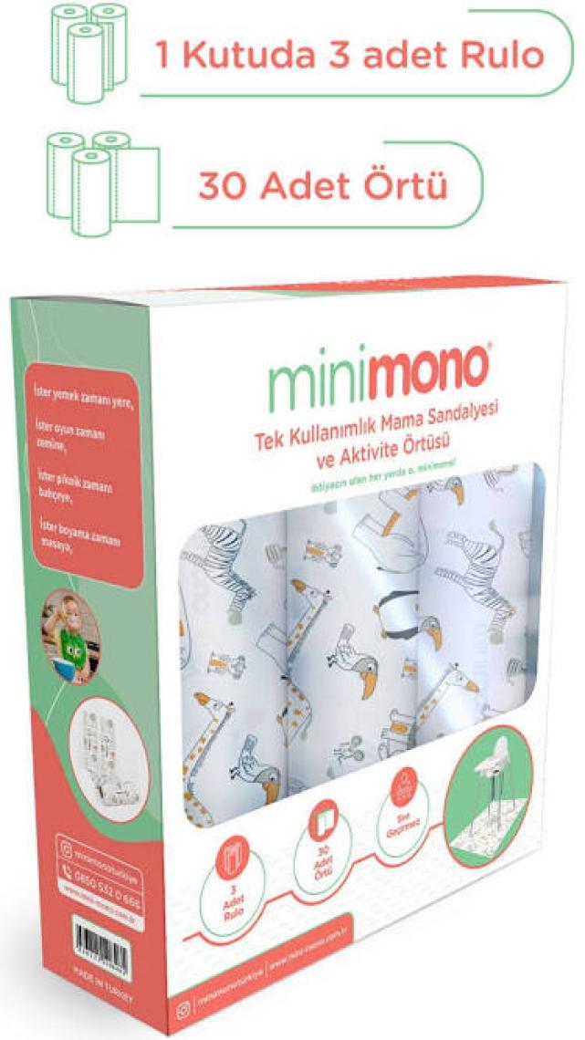 Minimono Mama Sandalyesi Altı ve Aktivite Örtüsü -Kullan At Ek Gıda Örtüsü - 100x120 cm - 3'lü Paket 30 Adet