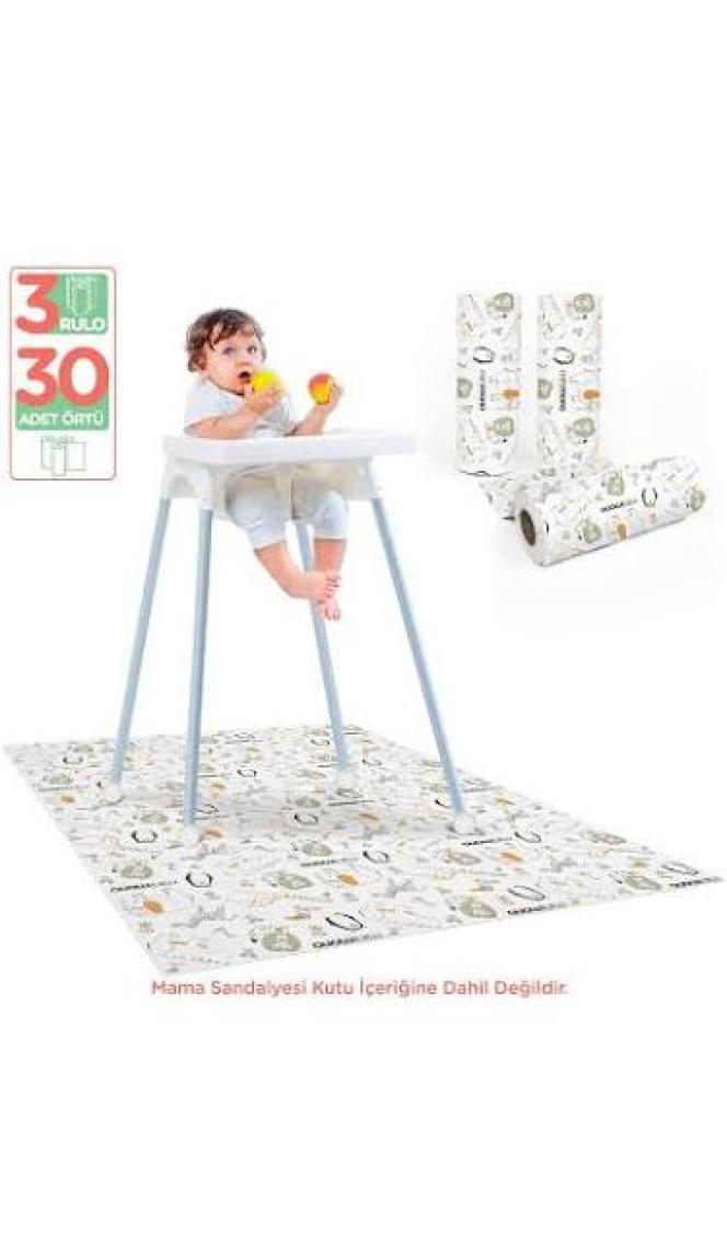 Minimono Mama Sandalyesi Altı ve Aktivite Örtüsü -Kullan At Ek Gıda Örtüsü - 100x120 cm - 3'lü Paket 30 Adet