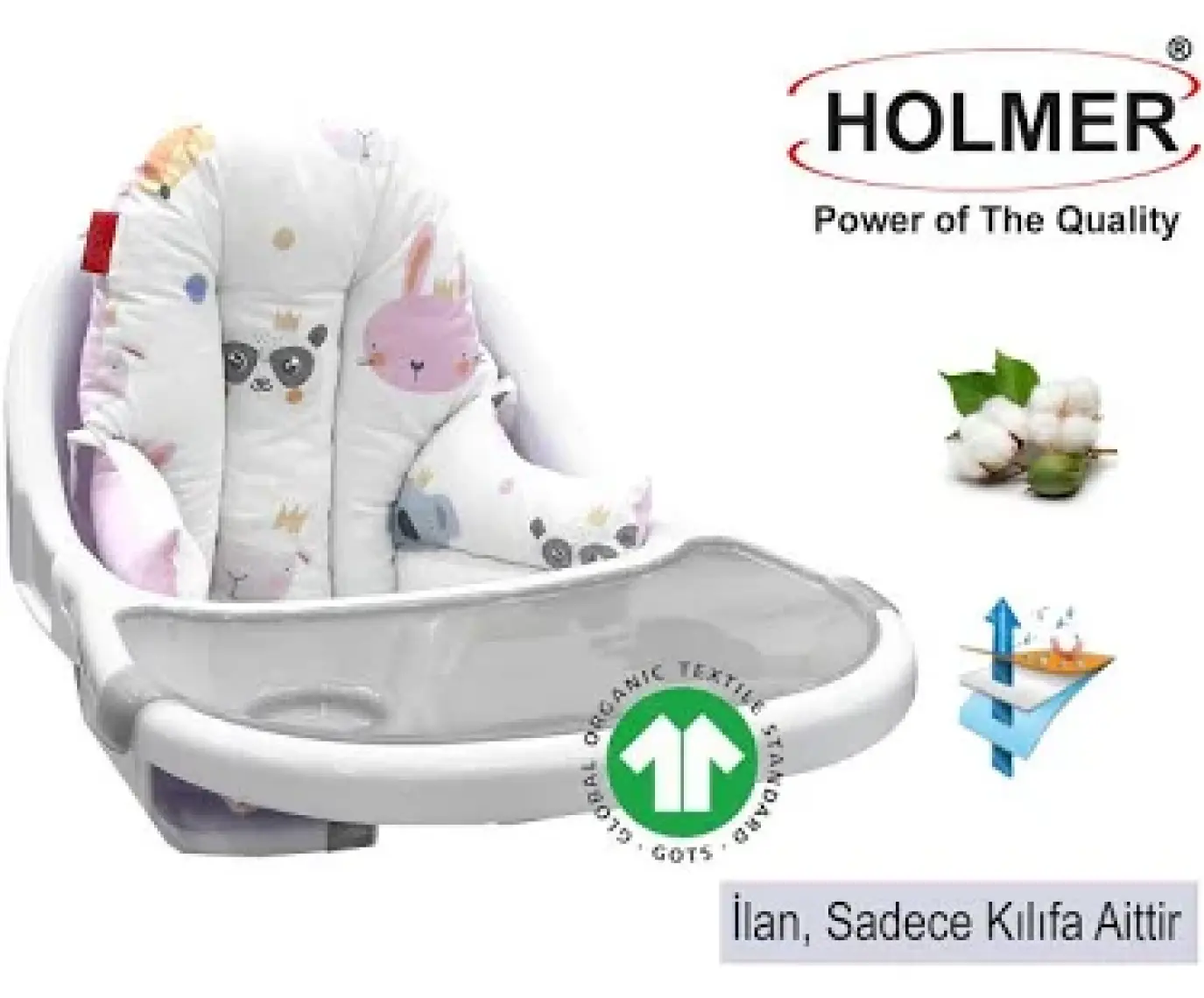Holmer Organik Leke Tutmaz Mama Sandalyesi Minderi & Kılıfı Md