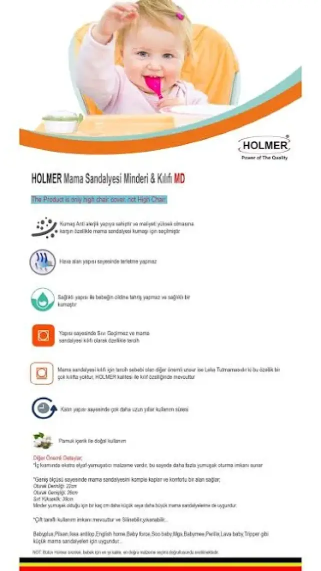 Holmer Organik Leke Tutmaz Mama Sandalyesi Minderi & Kılıfı Md
