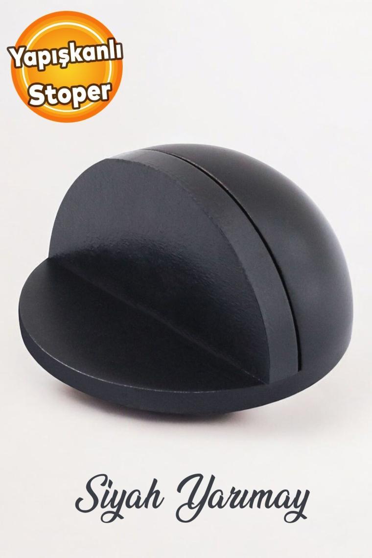 Yarımay Yapışkanlı Kapı Kolu Stoperi Tamponu Metal Kapı Stopu Durdurucu Tutucu Tutacağı Mat Siyah