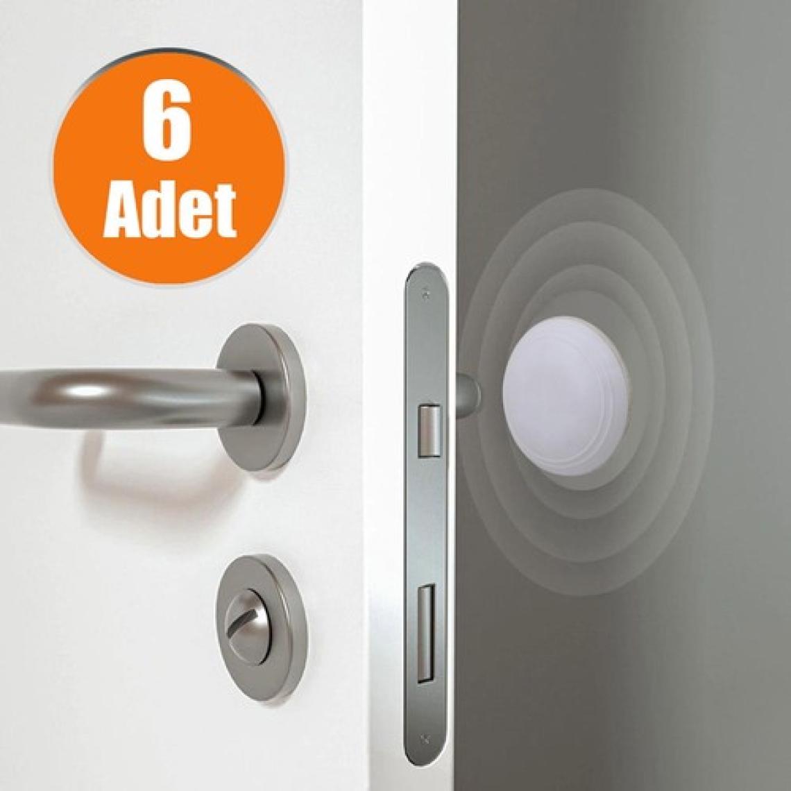 Badem10 Yapışkanlı (BEYAZ) 6 Adet Kapı Kolu Stoperi Tamponu Duvar Arkası Stopu Durdurucu Tutucu Tutacağı