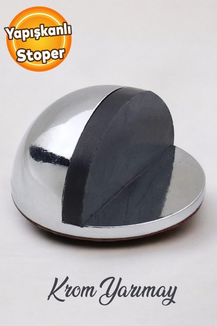 Yarımay Yapışkanlı Kapı Kolu Stoperi Tamponu Metal Kapı Stopu Durdurucu Tutucu Tutacağı Parlak Krom