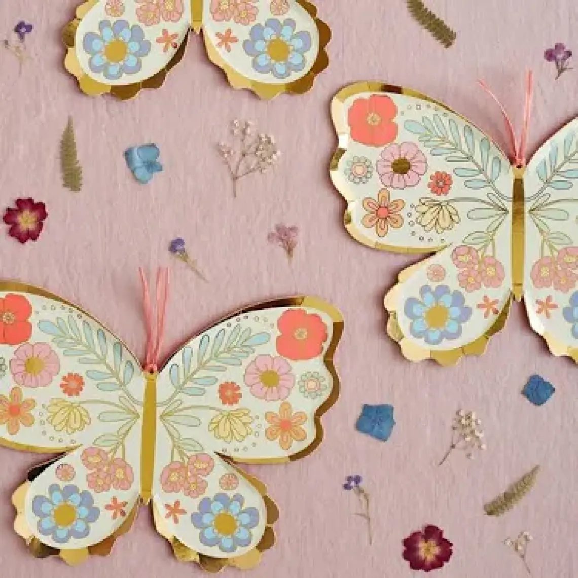 Meri Meri - Floral Butterfly Plates - Çiçekli Kelebek Tabak - 8'li