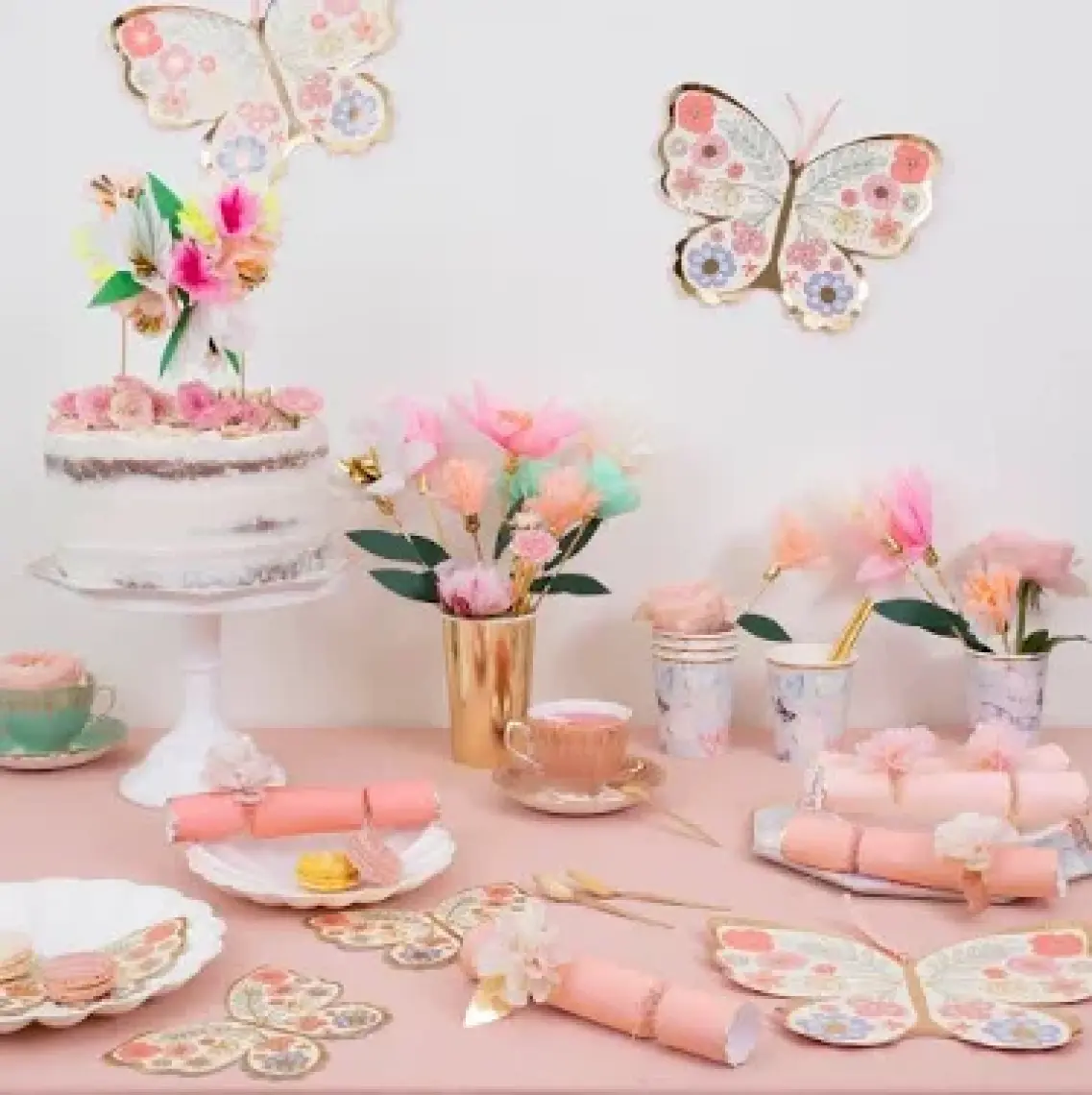 Meri Meri - Floral Butterfly Plates - Çiçekli Kelebek Tabak - 8'li