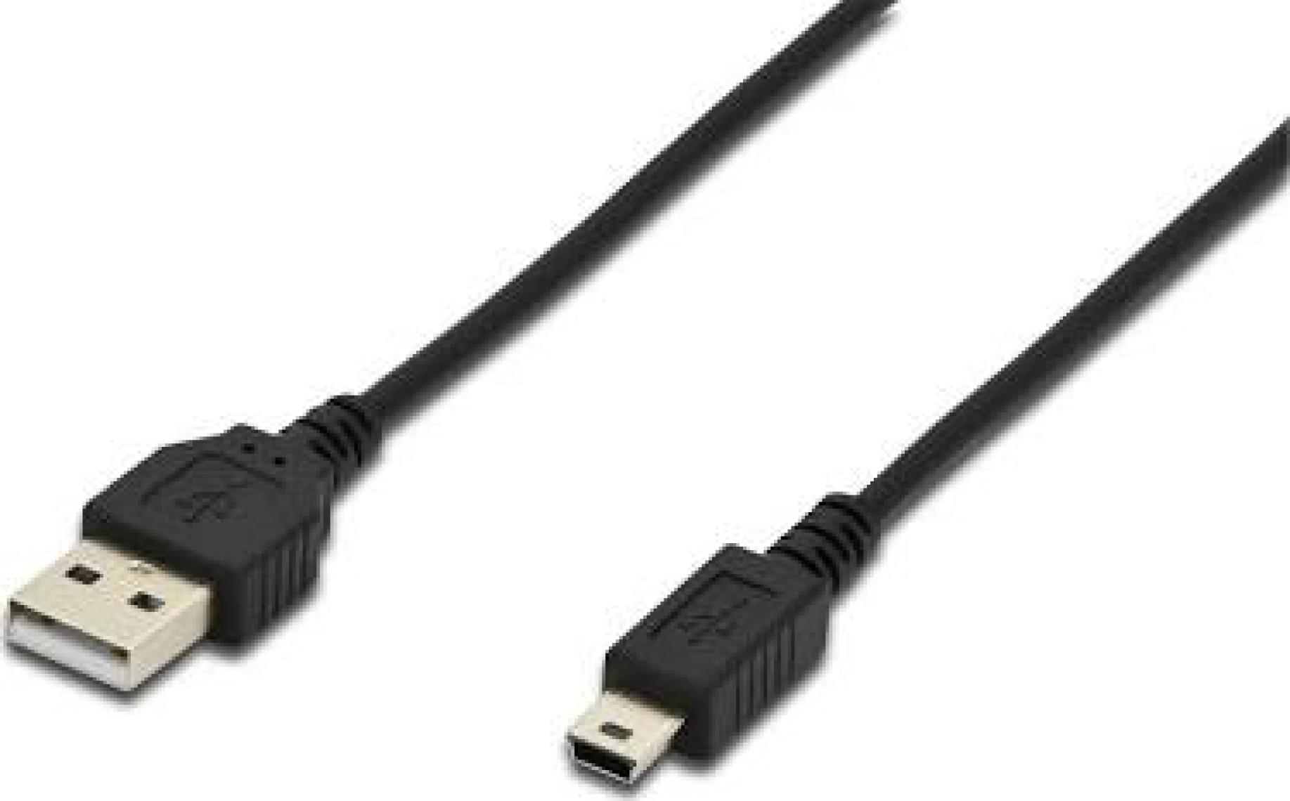 Usb 2.0 Bağlantı Kablosu, Usb A Erkek - Usb Mini B (5 Pin) Erkek, 1 Metre, Usb 2.0 Uyumlu, Ul, Siyah Renk