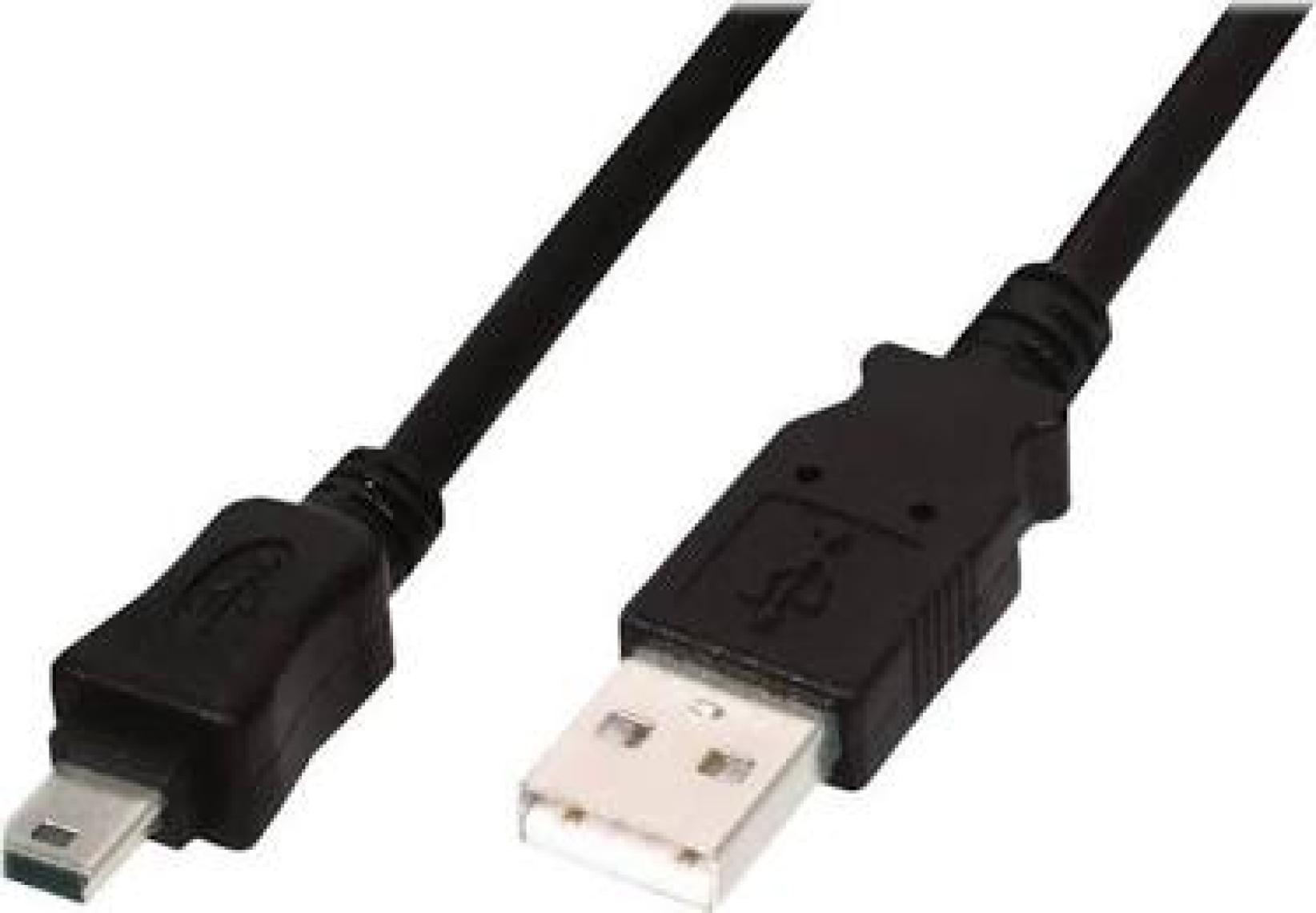Usb 2.0 Bağlantı Kablosu, Usb A Erkek - Usb Mini B (5 Pin) Erkek, 1 Metre, Usb 2.0 Uyumlu, Ul, Siyah Renk