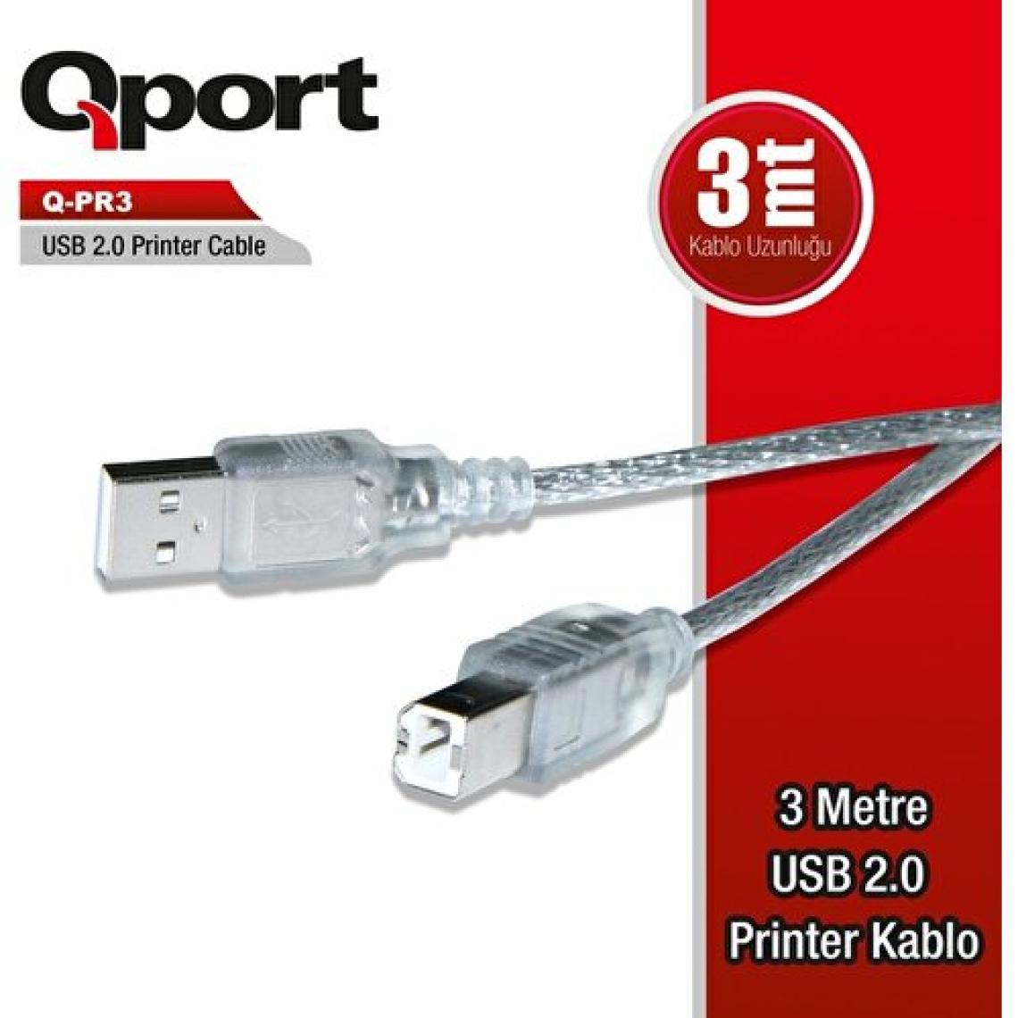 Qport Q-PR3 USB 2.0 Yazıcı Printer Kablosu (Am-Bm) 3 m