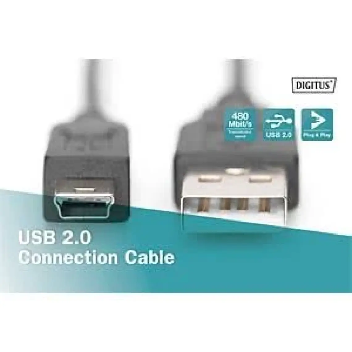 Usb 2.0 Bağlantı Kablosu, Usb A Erkek - Usb Mini B (5 Pin) Erkek, 1.80 Metre, Awg 28, Usb 2.0 Uyumlu, Ul, Siyah Renk
