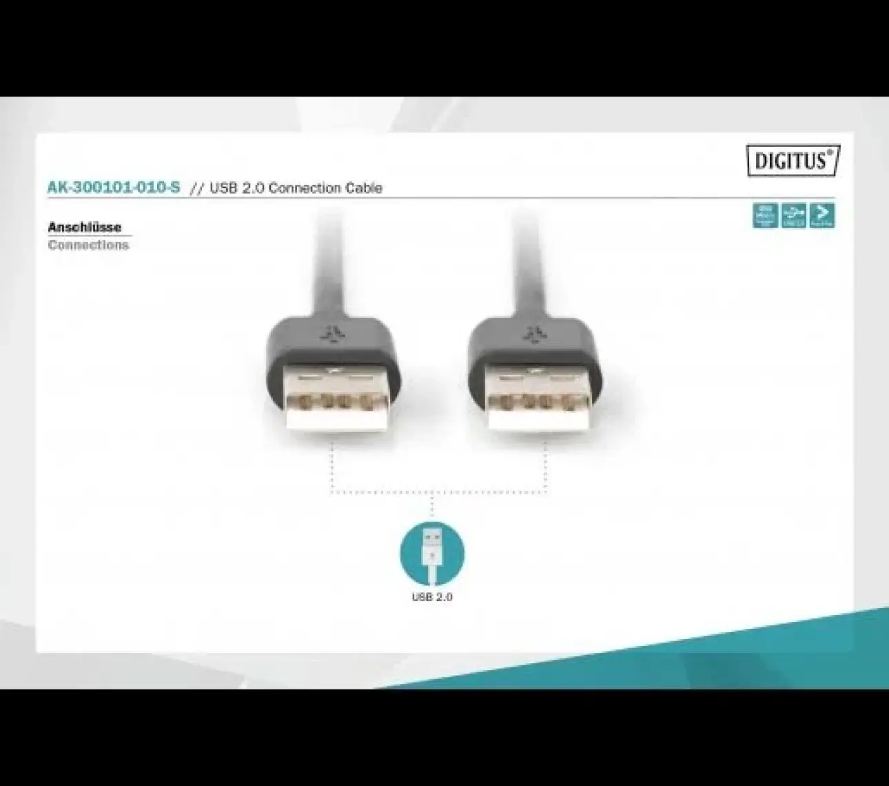 Usb 2.0 Bağlantı Kablosu, Usb A Erkek - Usb A Erkek, 1 Metre, Awg 28, Usb 2.0 Uyumlu, Ul, Siyah Renk