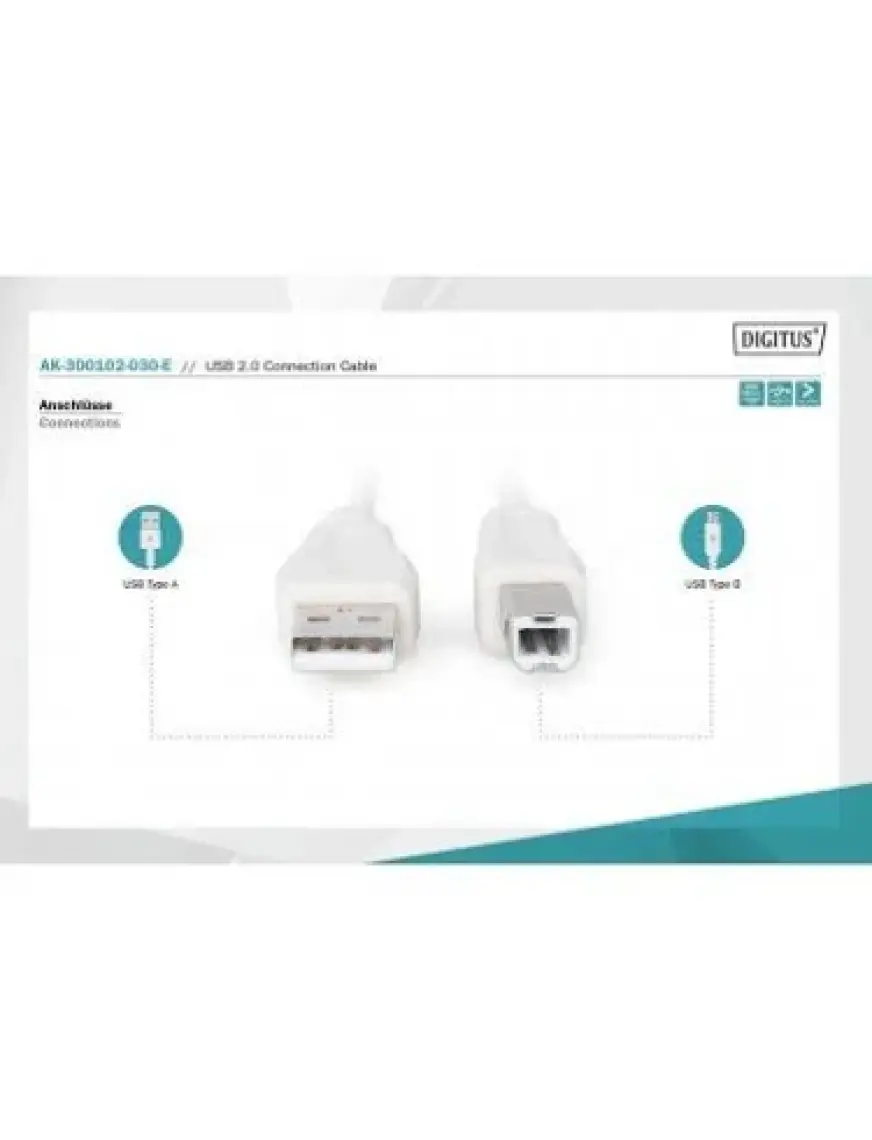 Assmann AK-300102-030-E USB 2.0 3mt Yazıcı Kablosu White