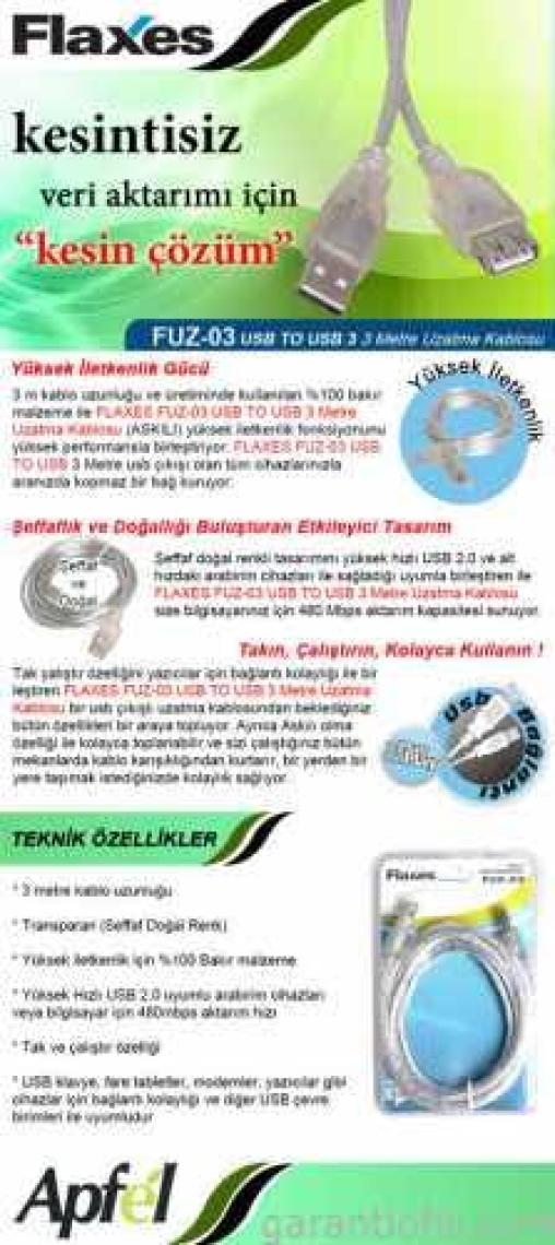 Flaxes FUZ-03 USB 2.0 3m Bakır Uzatma Kablosu