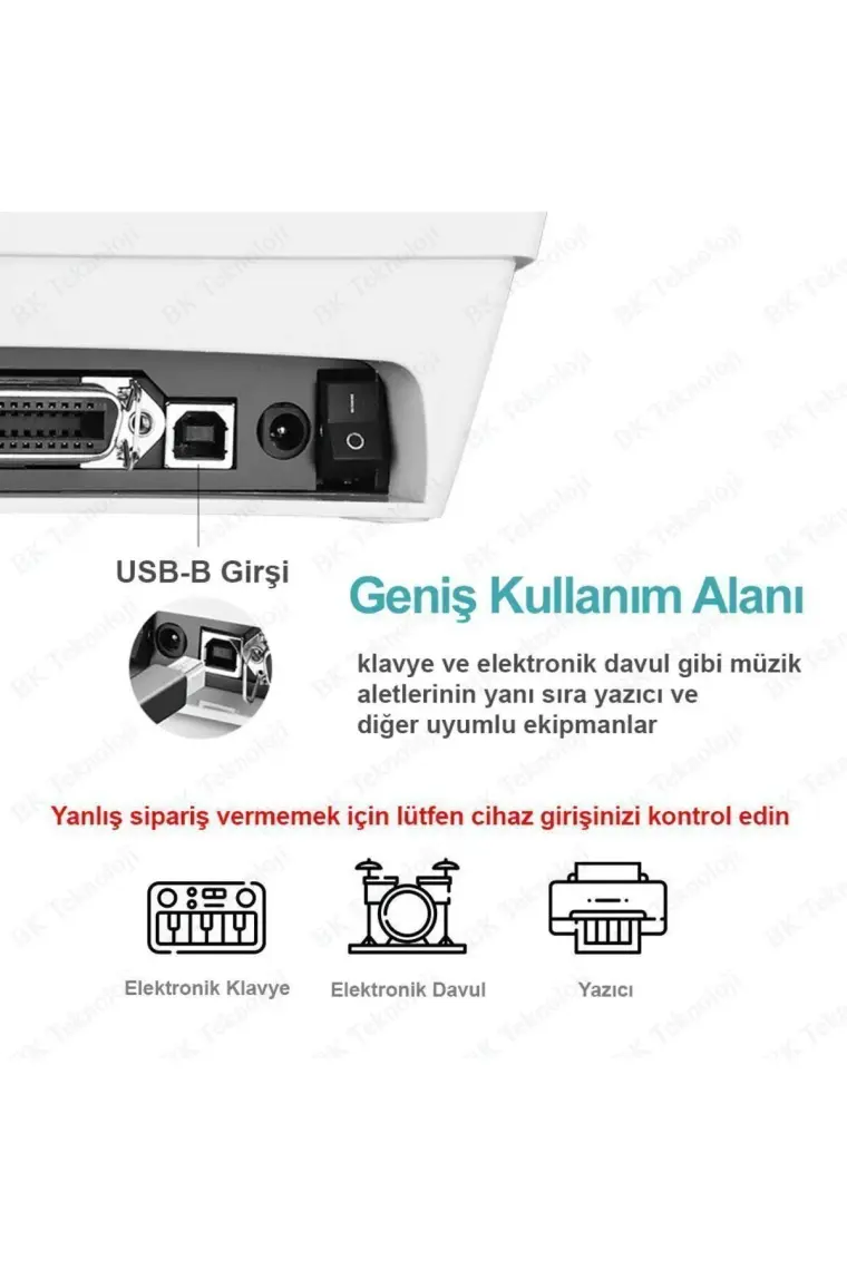 BK Teknoloji Type-C To Usb-B Yazıcı-Midi Kablosu 3 Metre