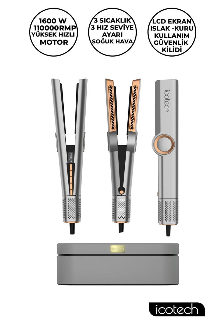 Icotech HS50 Pro Gri Airflow Saç Düzleştirici Saç Şekillendirici Saç Maşası