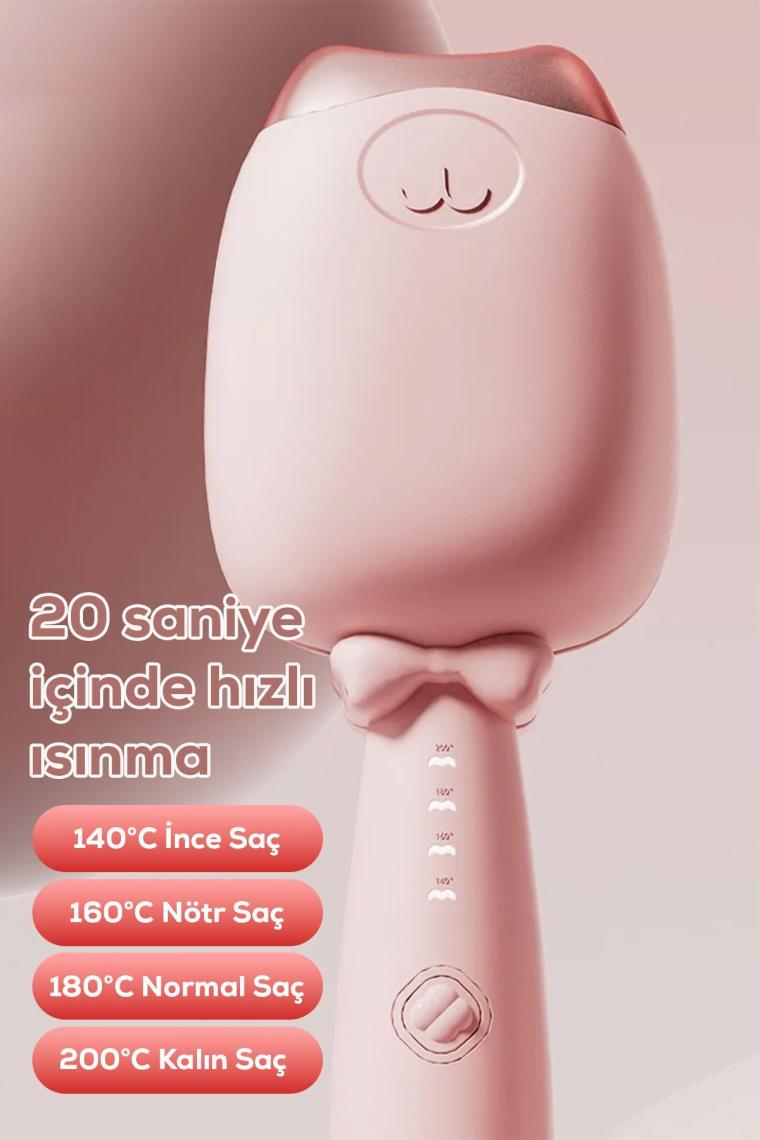 Kedi Figürlü Seramik Saç Şekillendirici Pembe