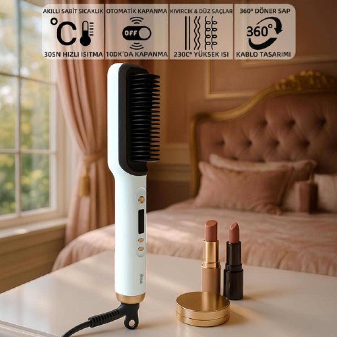 Mioji Mio B1 Led Göstergeli 80°C-230°C 360° Dönebilir Sap Seramik Saç Düzleştirici Tarak - Beyaz