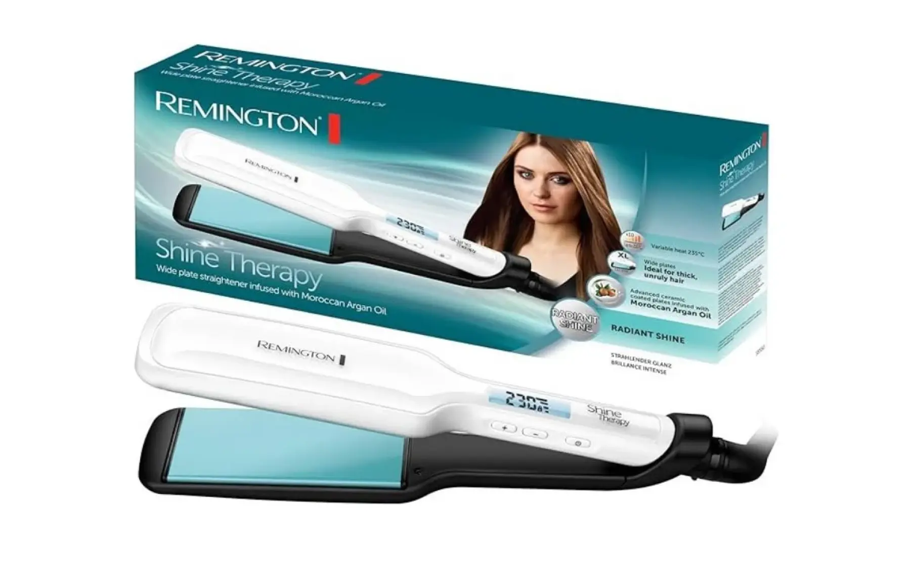 Remington E Vitaminli ve Argan Yağlı Saç Düzleştirici - Geniş Seramik Plaka, 150-235°C, 15 Sn Hızlı Isınma ile Parlaklık ve Yumuşaklık Sağlar
