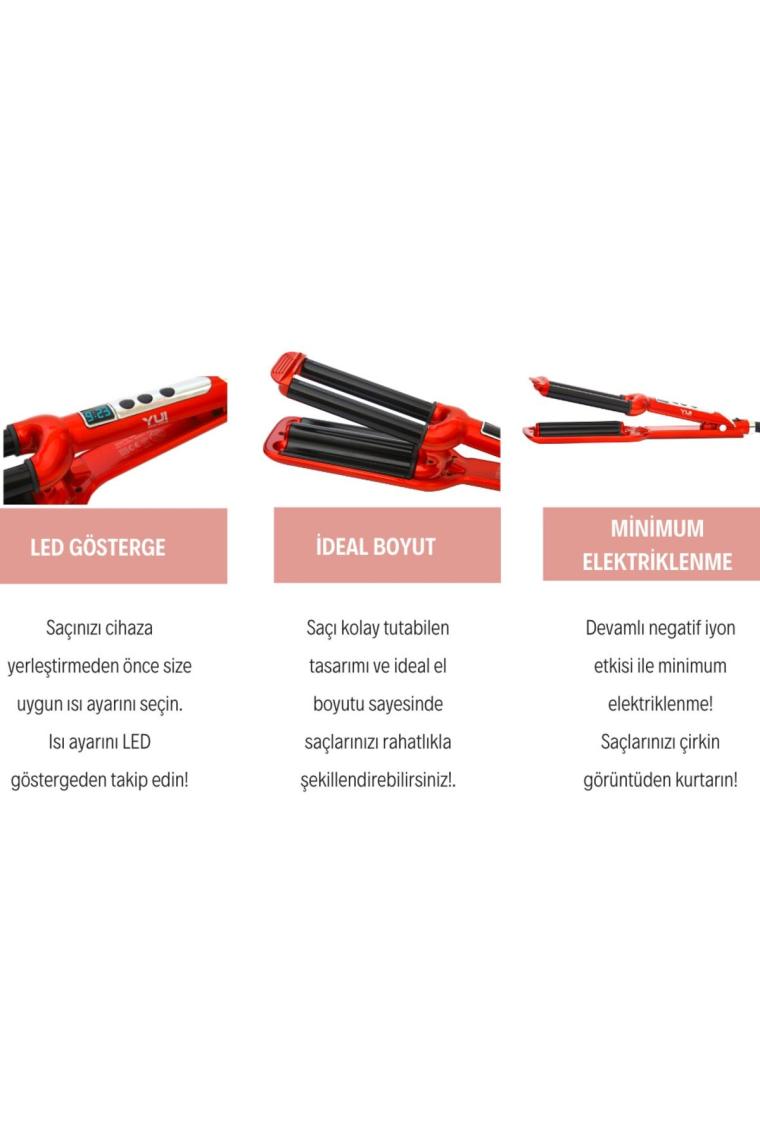 Led Göstergeli Seramik Su Dalgası(WAG) Saç Maşası Pembe