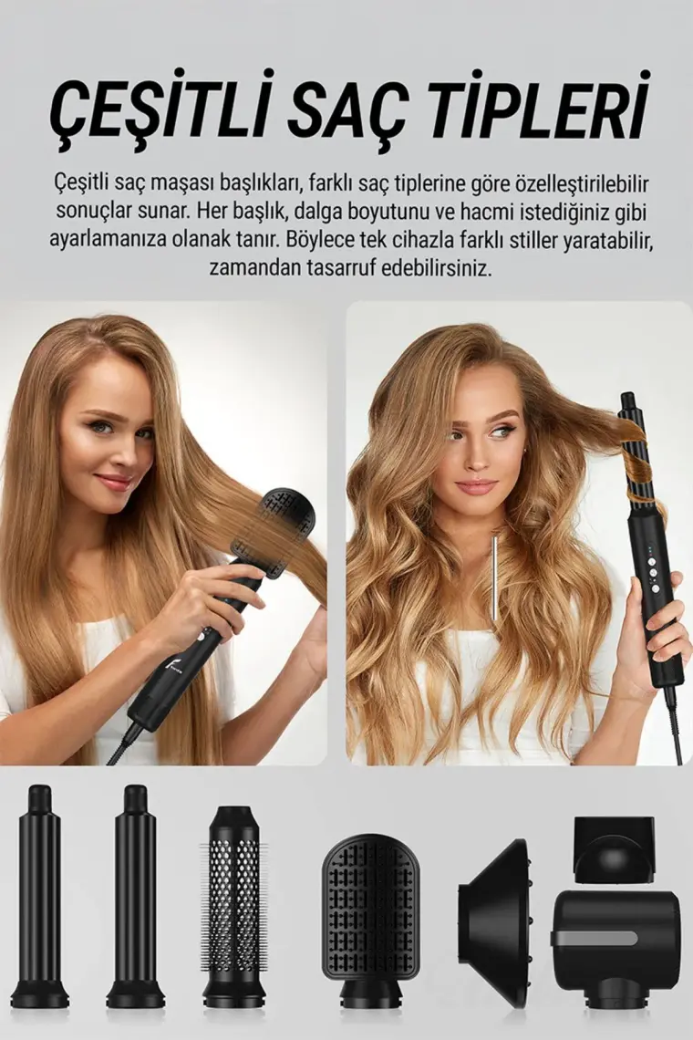 VeryFit WT626  7 In 1 Hava Üflemeli Saç Düzleştirici Şekillendirici Airwrap Compact Saç Kurutma Fön Makinesi