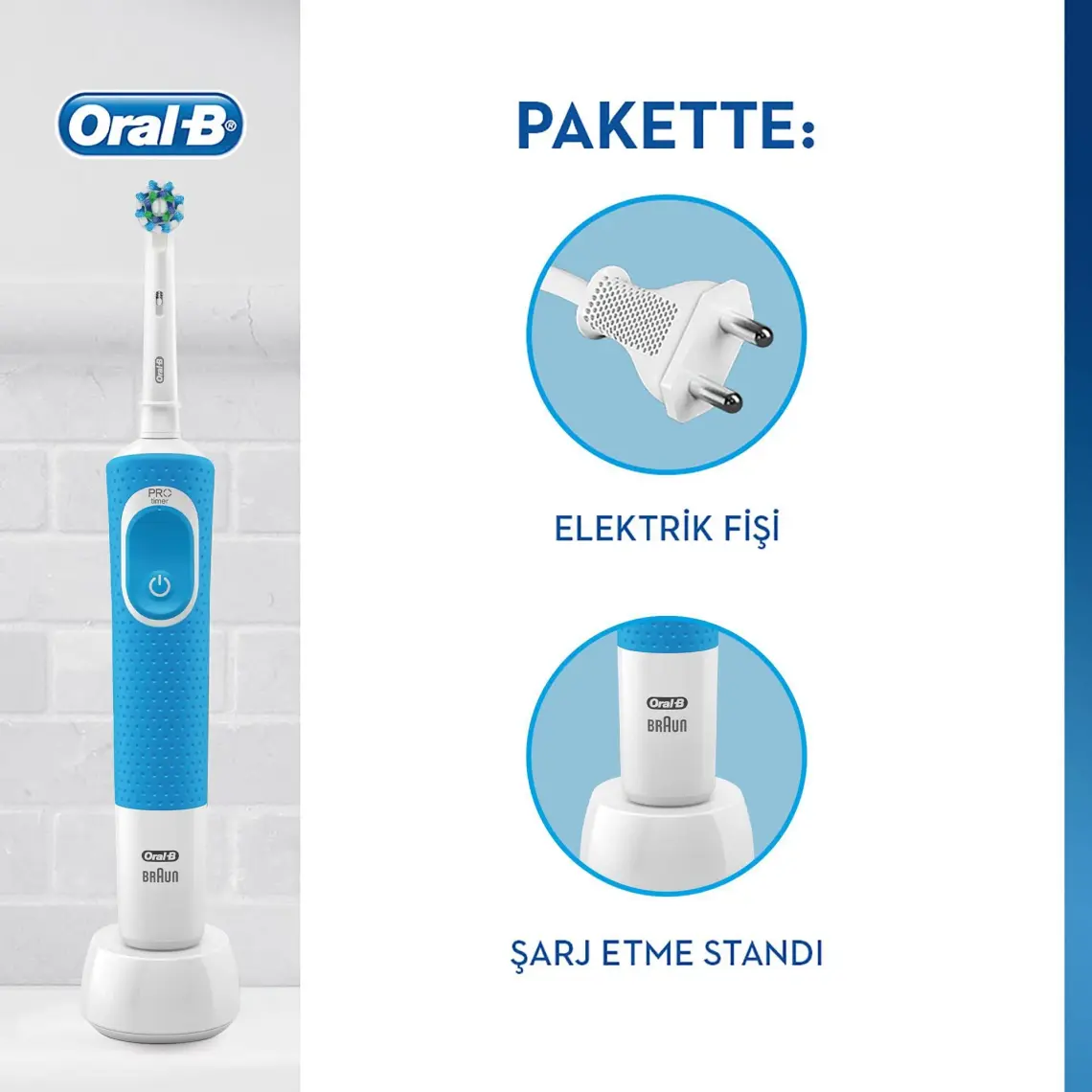 Oral-B Vitality 100 Cross Action Mavi Şarjlı Diş Fırçası
