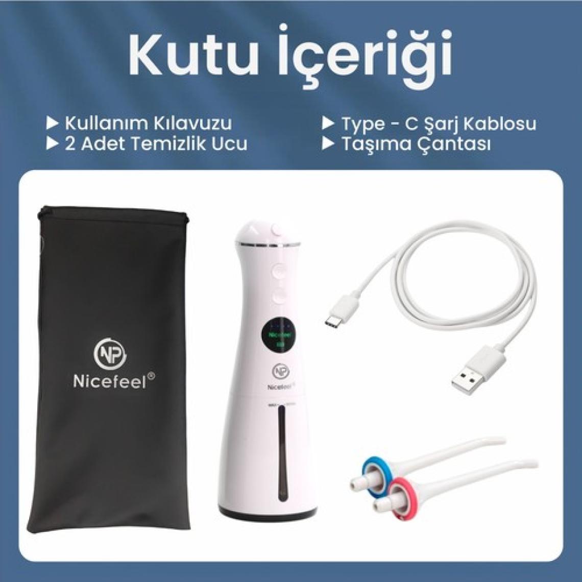 NPO Nicefeel FC1596 Taşınabilir,Şarjlı,Masajlı,Diş Teli/Protez Bakım Profesyonel Ağız Duşu-Beyaz
