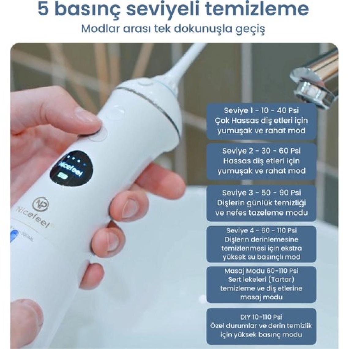 NPO Nicefeel FC1596 Taşınabilir,Şarjlı,Masajlı,Diş Teli/Protez Bakım Profesyonel Ağız Duşu-Beyaz