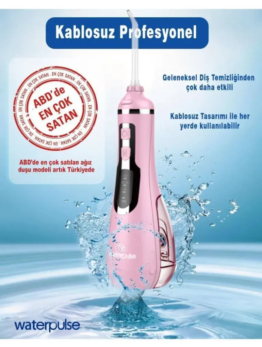 NPO Nicefeel FC1596 Taşınabilir,Şarjlı,Masajlı,Diş Teli/Protez Bakım Profesyonel Ağız Duşu-Pembe