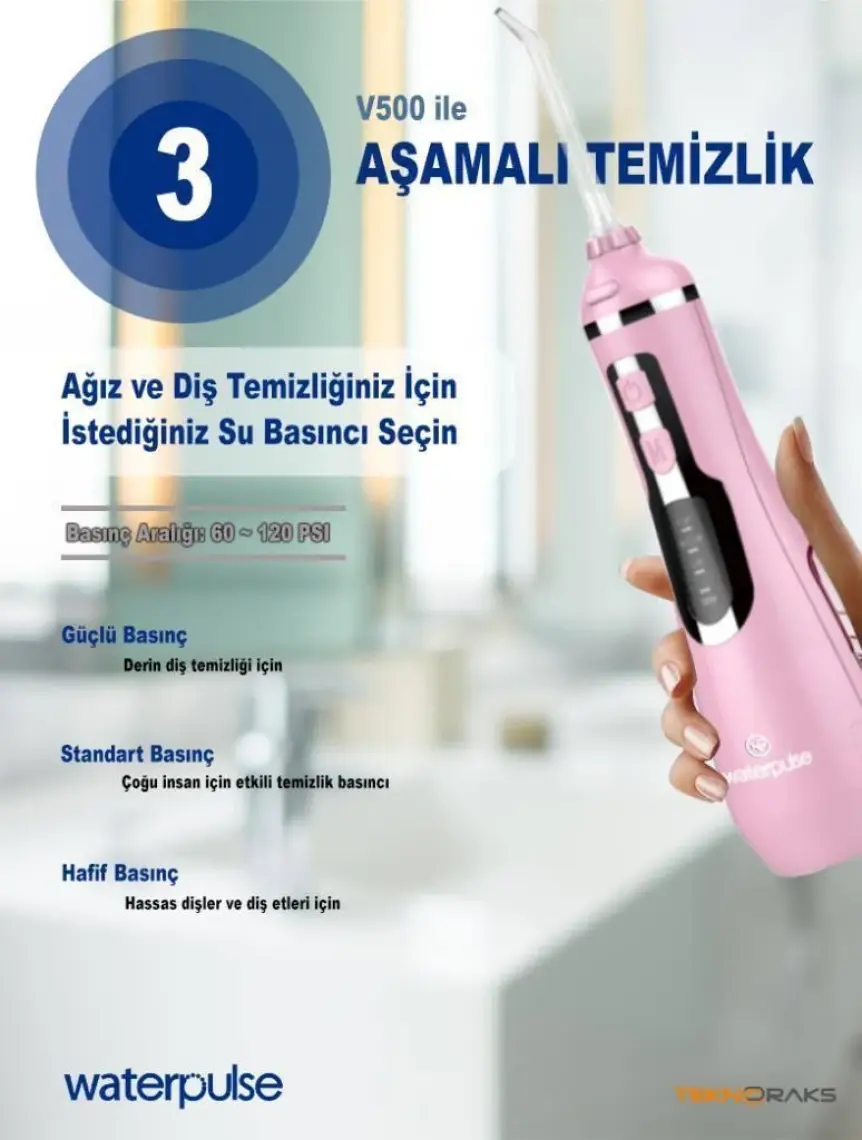 NPO Nicefeel FC1596 Taşınabilir,Şarjlı,Masajlı,Diş Teli/Protez Bakım Profesyonel Ağız Duşu-Pembe