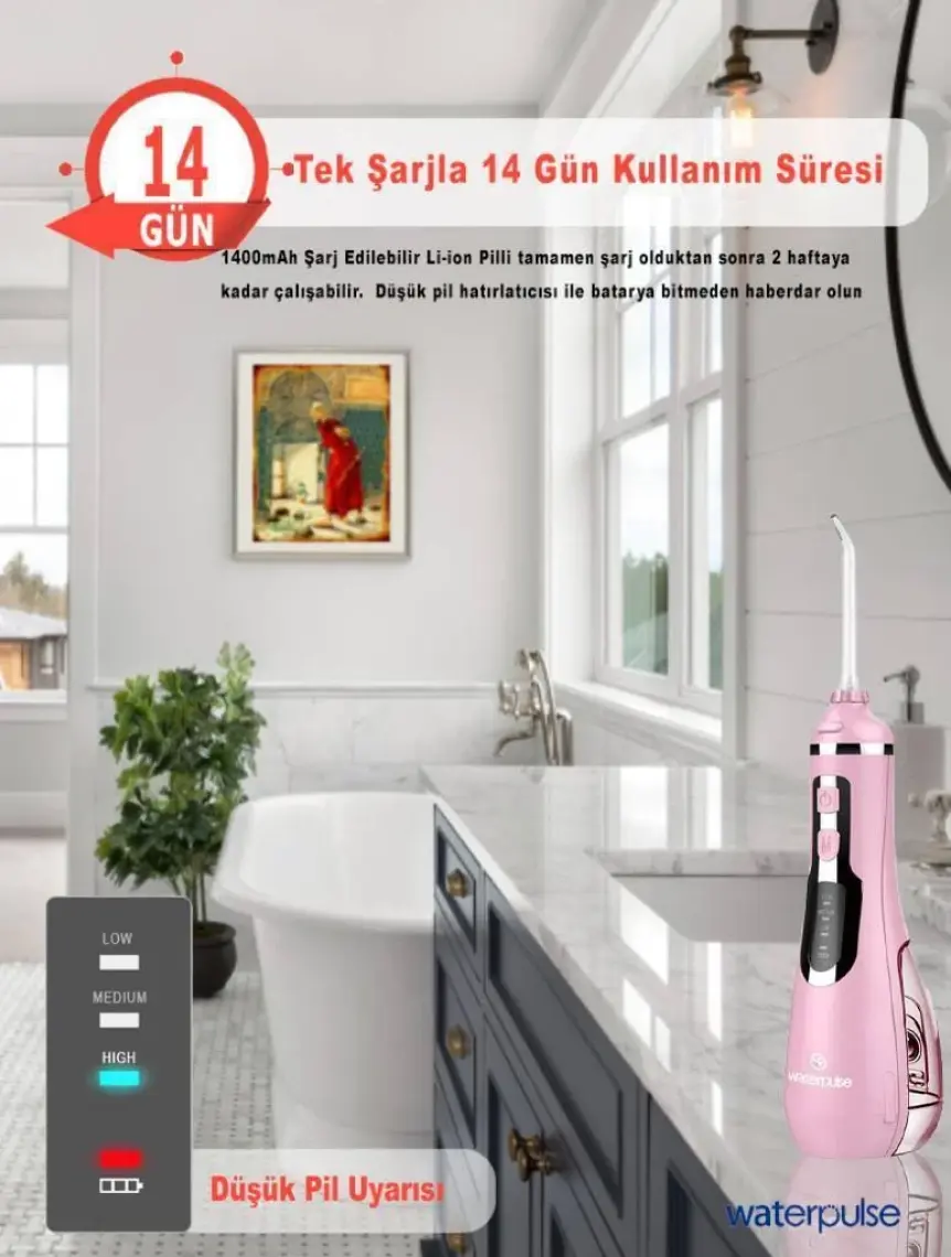 NPO Nicefeel FC1596 Taşınabilir,Şarjlı,Masajlı,Diş Teli/Protez Bakım Profesyonel Ağız Duşu-Pembe
