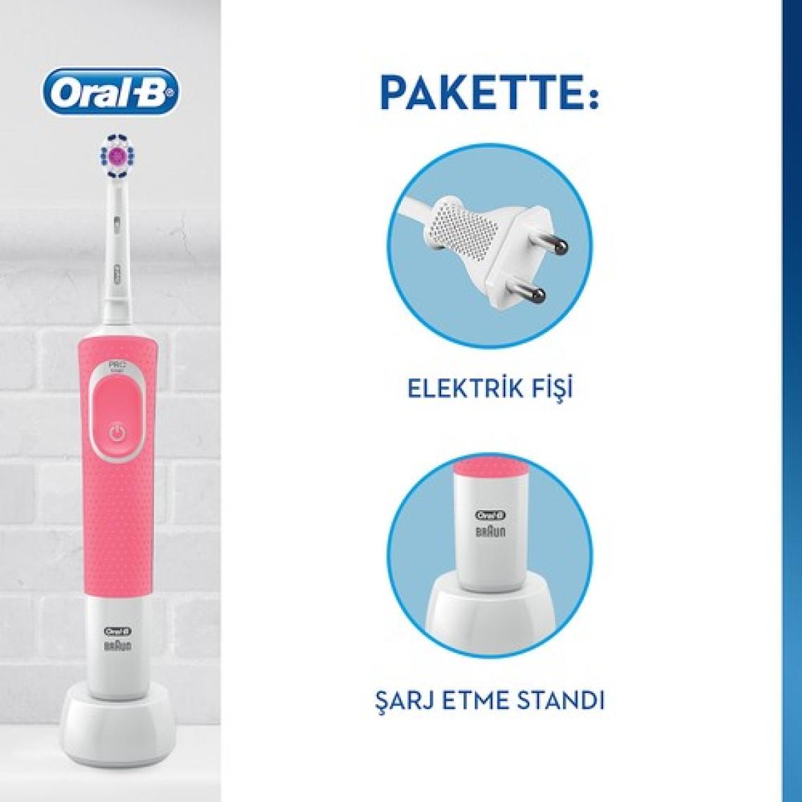 Oral-B D100 Vitality 3D White Şarjlı Diş Fırçası - Pembe