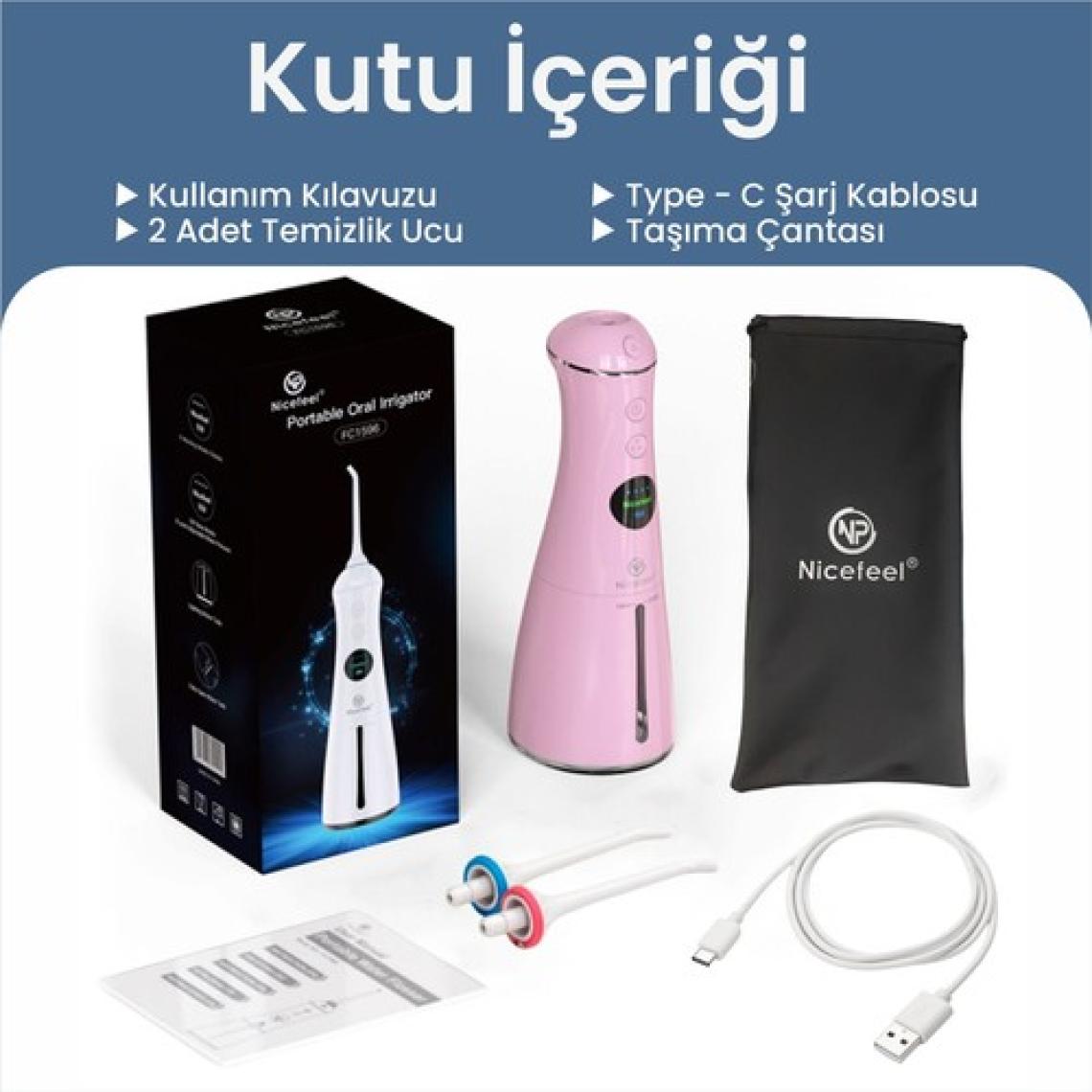 NPO Nicefeel FC1596 Taşınabilir,Şarjlı,Masajlı,Diş Teli/Protez Bakım Profesyonel Ağız Duşu-Pembe