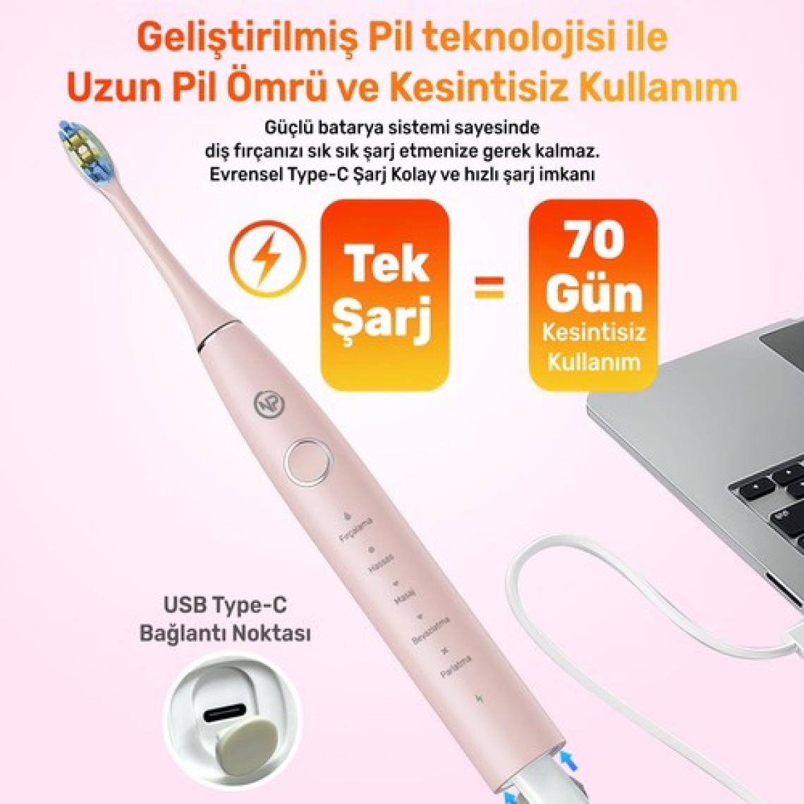 NPO Nicefeel X610-Z Dakikada 40000 Titreşim Şarjlı Sonic Profesyonel Diş Fırçası