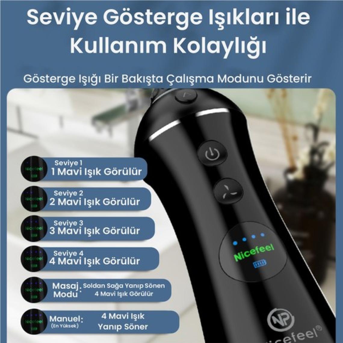 NPO Nicefeel FC1596 Taşınabilir,Şarjlı,Masajlı,Diş Teli/Protez Bakım Profesyonel Ağız Duşu-Siyah