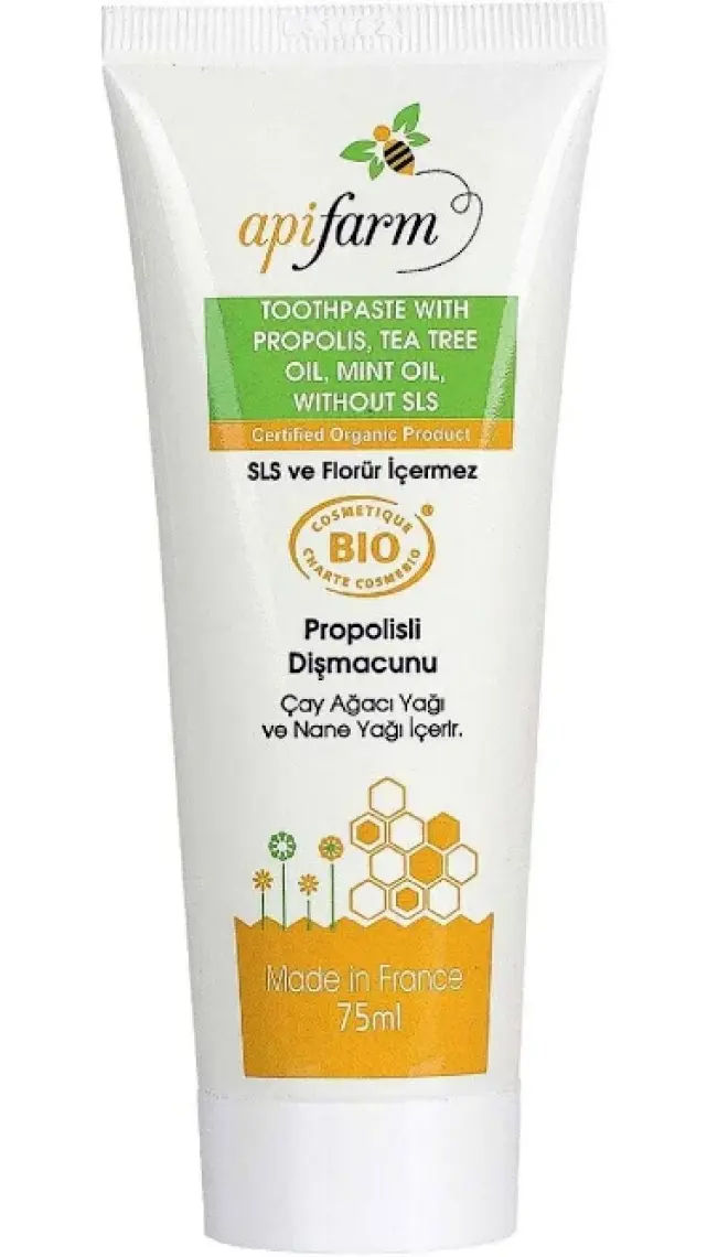 Eğriçayır Apifarm Organik Diş Macunu (Propolis, Çay Ağaçı Yağı, Naneli) 75Ml