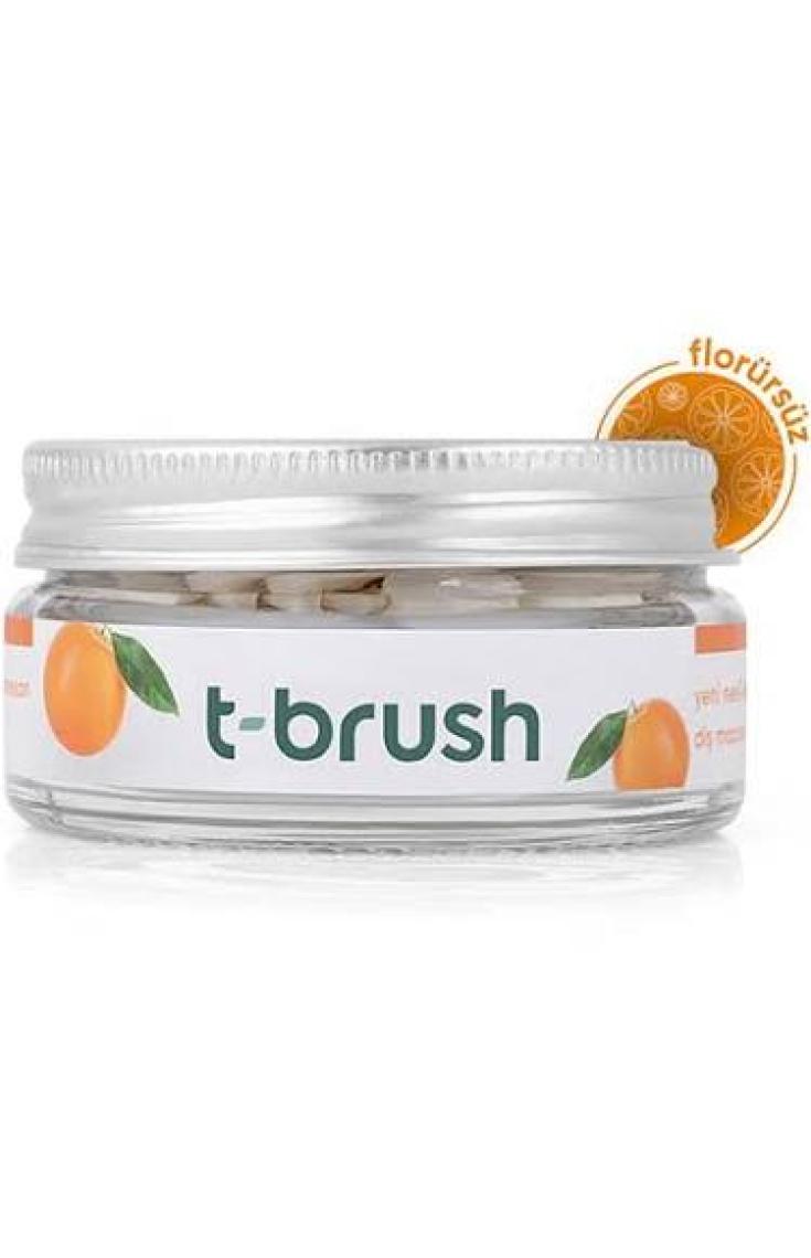 T-Brush Portakallı  Doğal Diş Macunu Tableti - Florürsüz - Glutensiz - Vegan - 90 Tablet