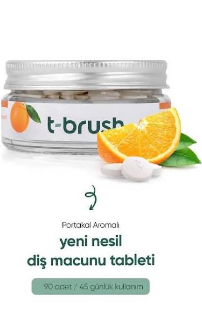 T-Brush Portakallı  Doğal Diş Macunu Tableti - Florürsüz - Glutensiz - Vegan - 90 Tablet
