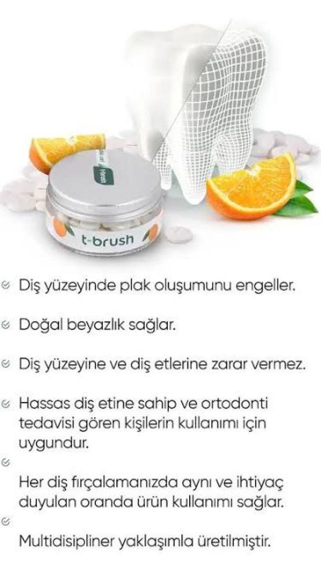 T-Brush Portakallı  Doğal Diş Macunu Tableti - Florürsüz - Glutensiz - Vegan - 90 Tablet