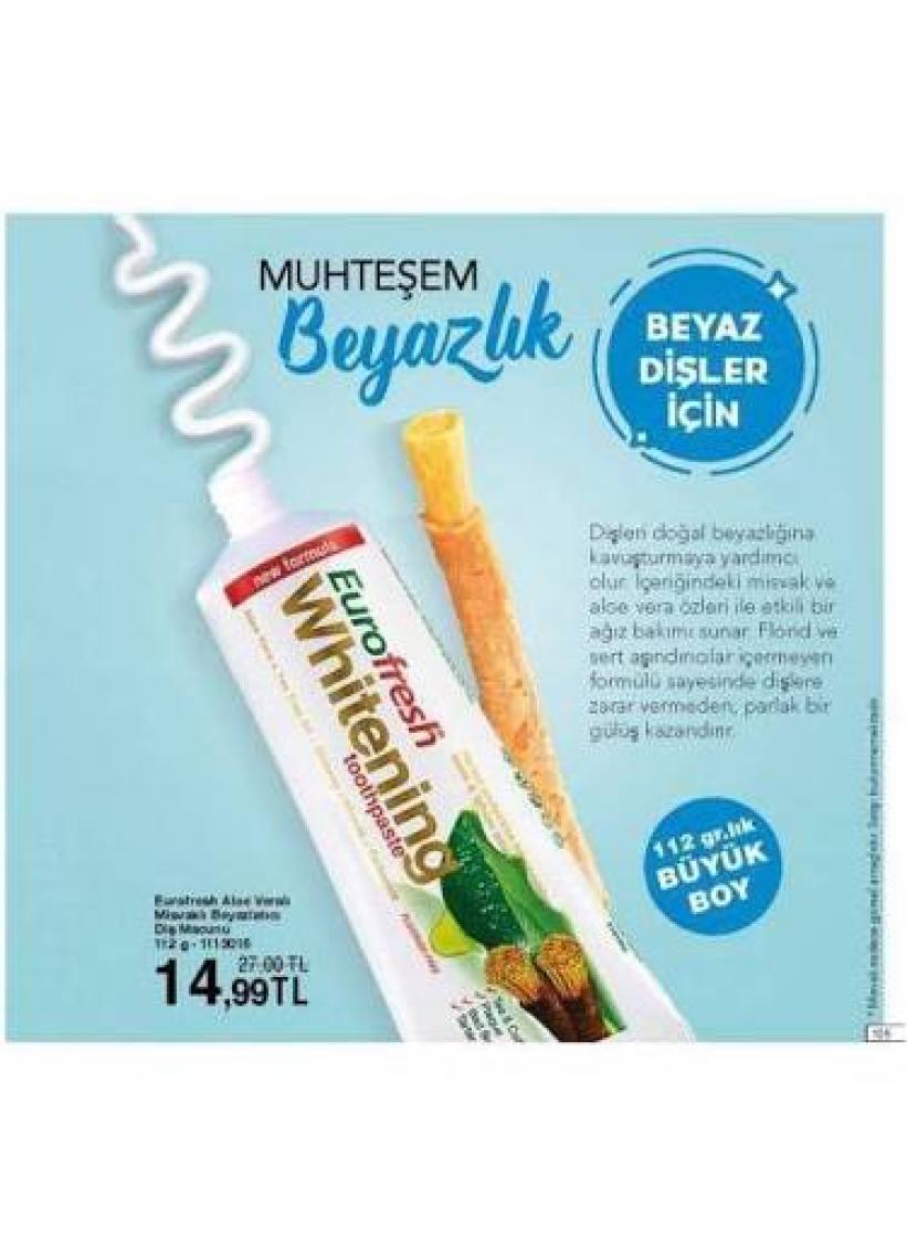 Farmasi Eurofresh Whitening Aloe Veralı Misvaklı Diş Macunu 112G