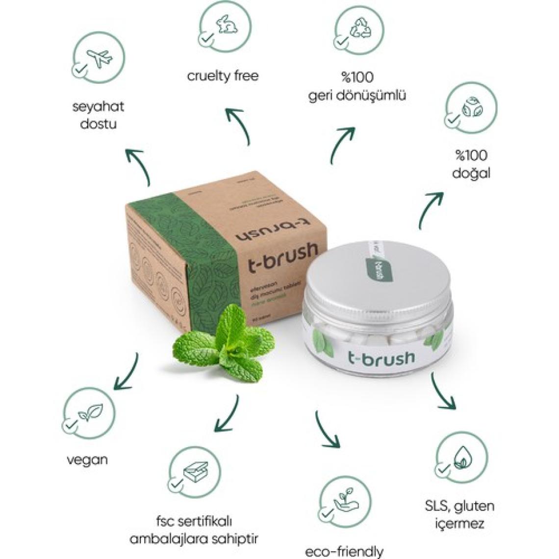 T-Brush Nane Aromalı Doğal Diş Macunu Tableti - Florürsüz - Glutensiz - Vegan - 90 Tablet