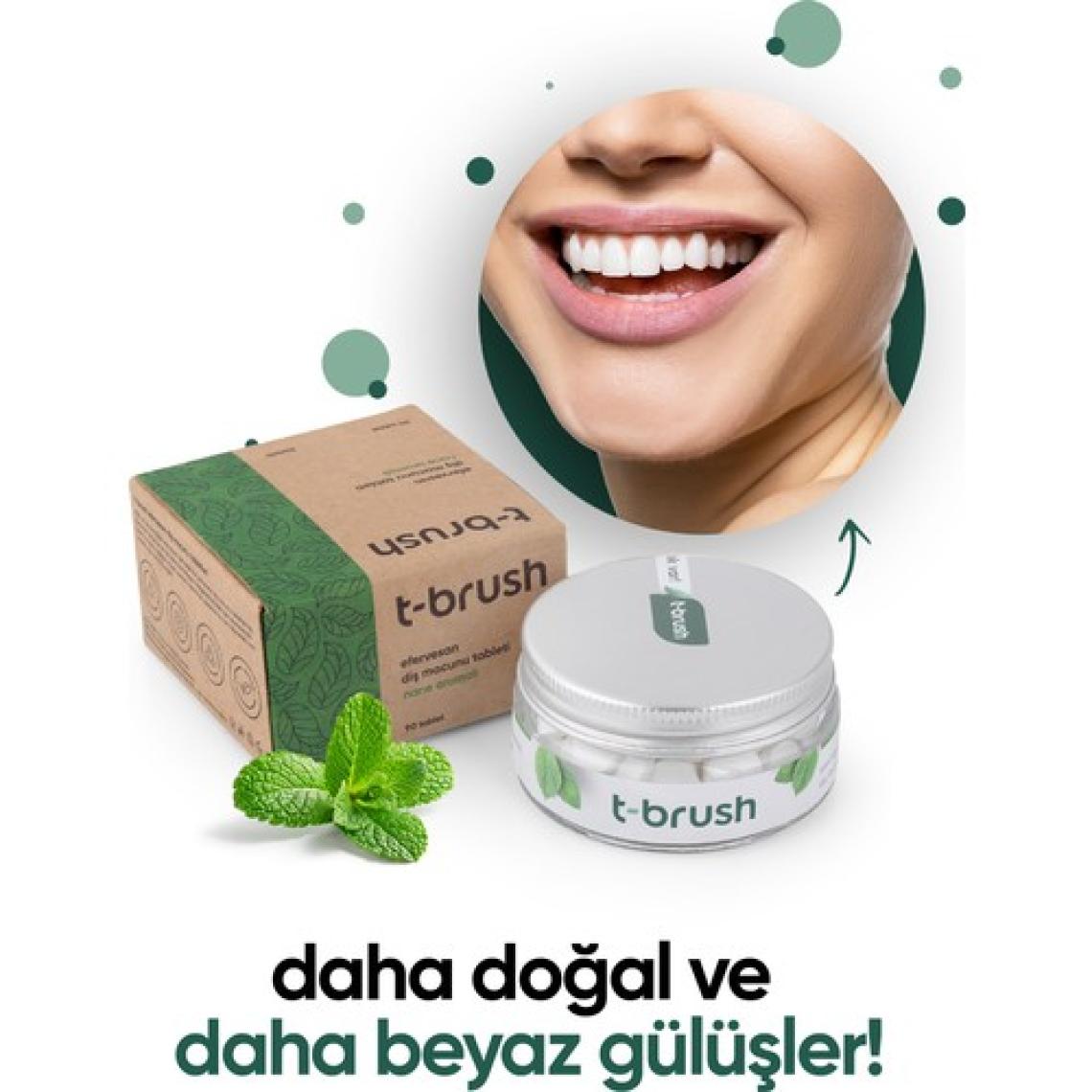 T-Brush Nane Aromalı Doğal Diş Macunu Tableti - Florürsüz - Glutensiz - Vegan - 90 Tablet