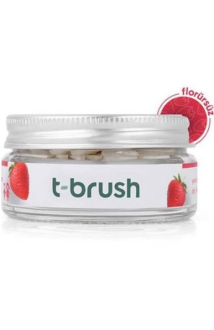 T-Brush Çilekli Çocuk Doğal Diş Macunu Tableti - Florürsüz - Glutensiz - Vegan - 90 Tablet