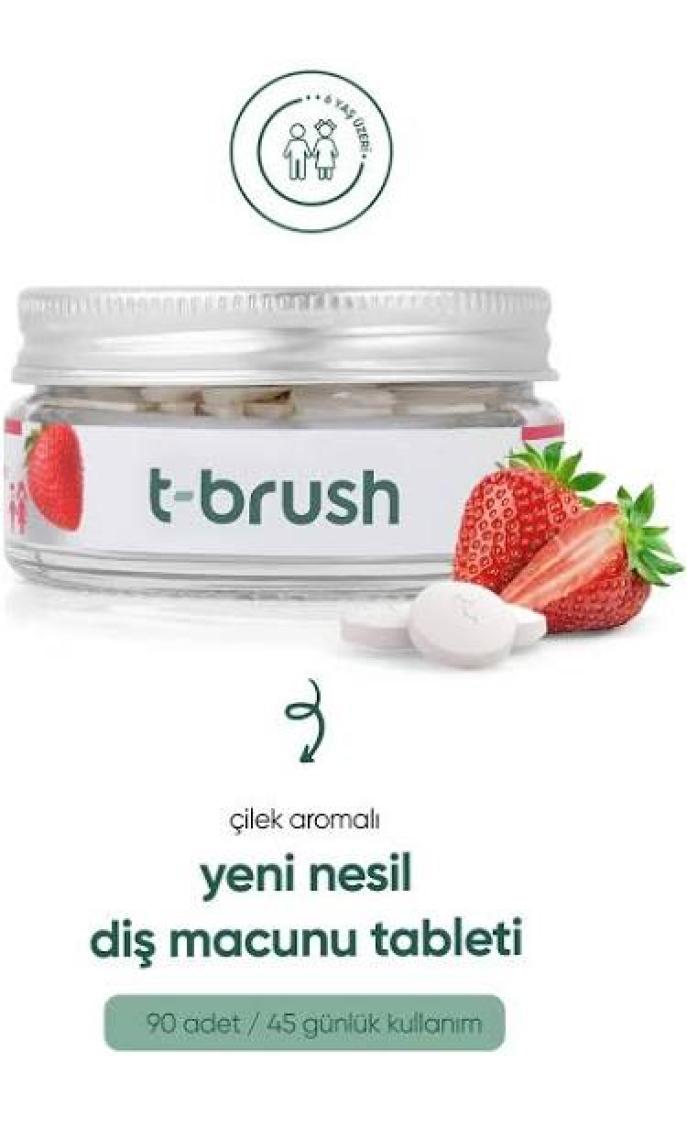 T-Brush Çilekli Çocuk Doğal Diş Macunu Tableti - Florürsüz - Glutensiz - Vegan - 90 Tablet