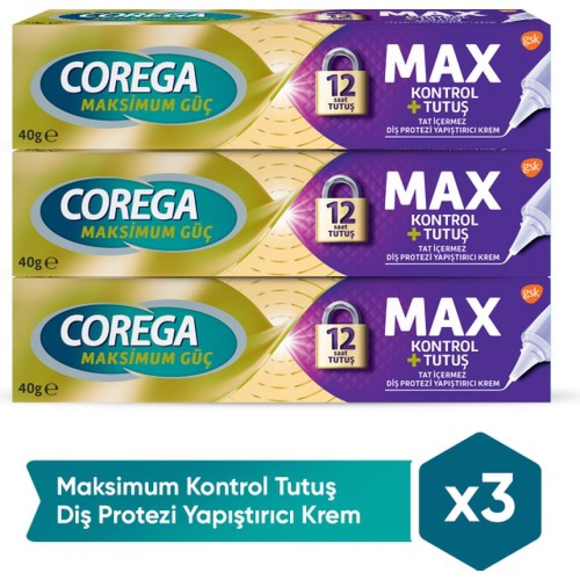 Corega Maksimum Kontrol Yapışıtırıcı Krem 40 gr x 3 Adet