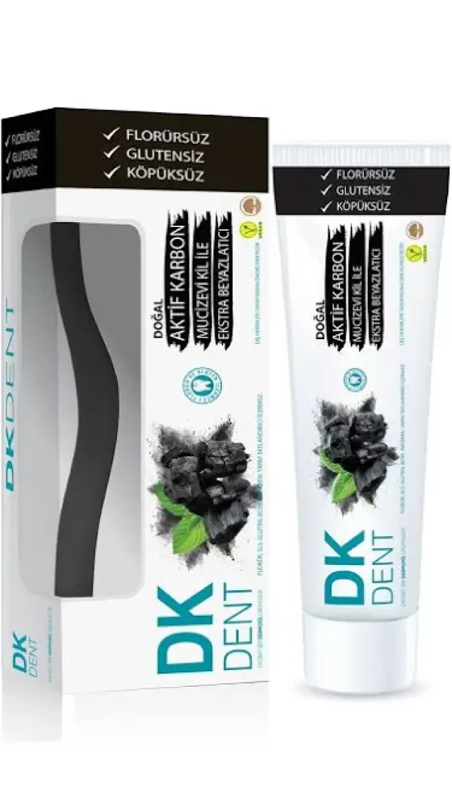 DKDENT Vegan Aktif Karbonlu Florürsüz Diş Macunu 75 ml Diş Fırçası Hediyeli