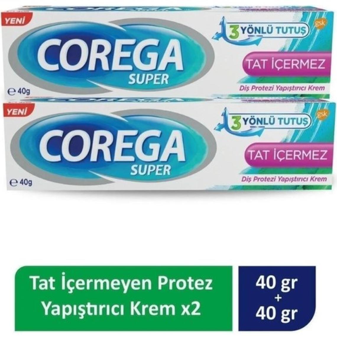 Corega Süper Tat Içermez Diş Protez Yapıştırıcı Krem 40 gr x 2 Adet