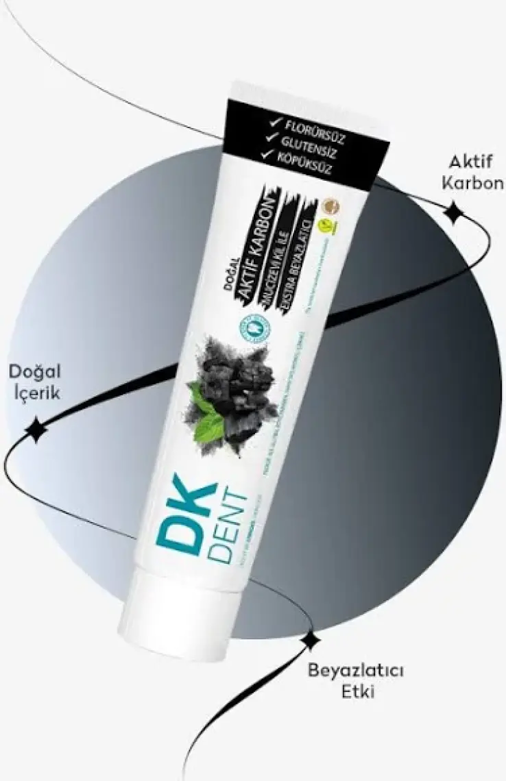 DKDENT Vegan Aktif Karbonlu Florürsüz Diş Macunu 75 ml Diş Fırçası Hediyeli