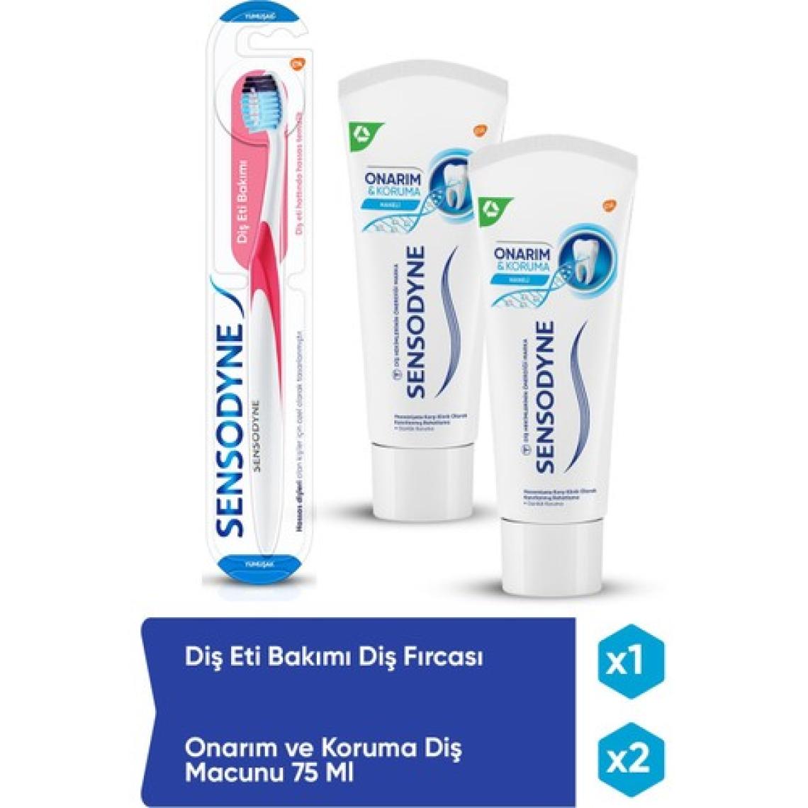 Sensodyne Onarım ve Koruma 75 ml Diş Macunu x 2 Adet + Diş Eti Bakımı Fırça