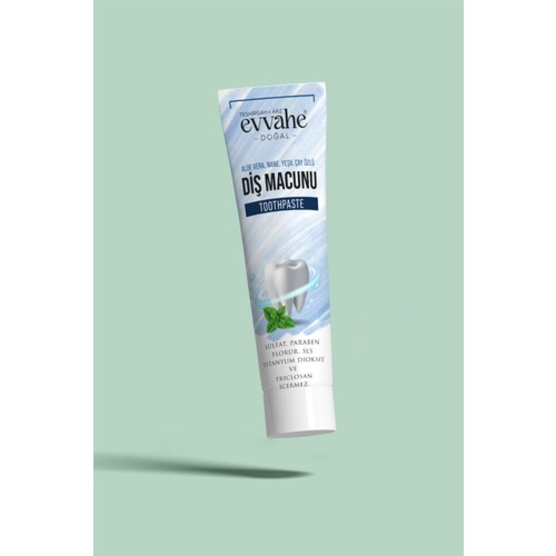 Evvahe Doğal Diş Macunu - Aloe Vera, Nane ve Yeşil Çay Özlü, 90 g, Ferah Aroma, Türkiye'de Üretilmiştir