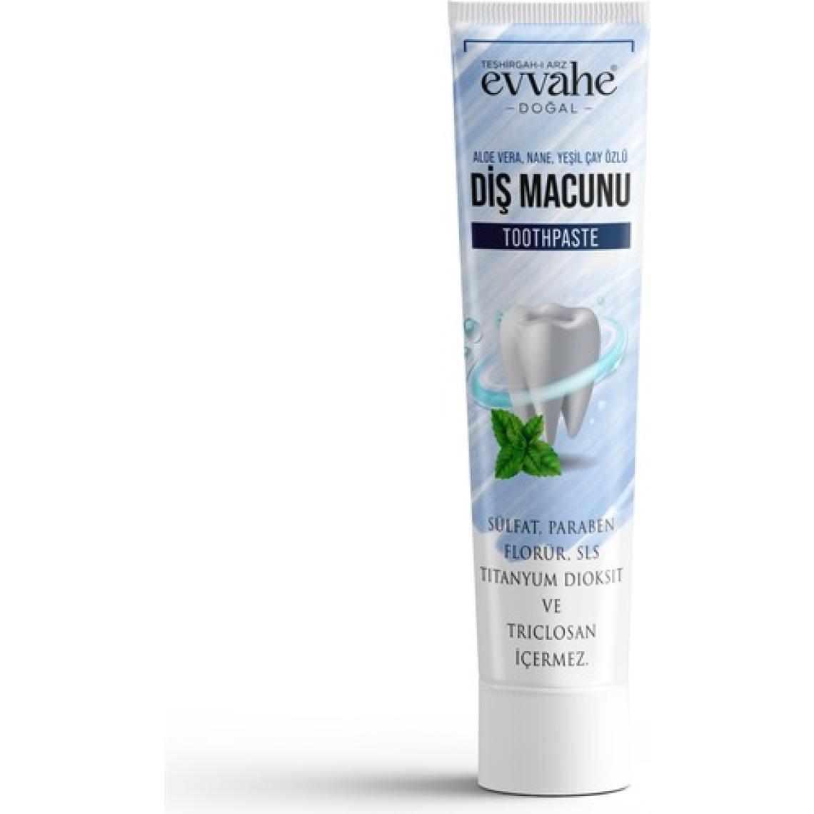 Evvahe Doğal Diş Macunu - Aloe Vera, Nane ve Yeşil Çay Özlü, 90 g, Ferah Aroma, Türkiye'de Üretilmiştir