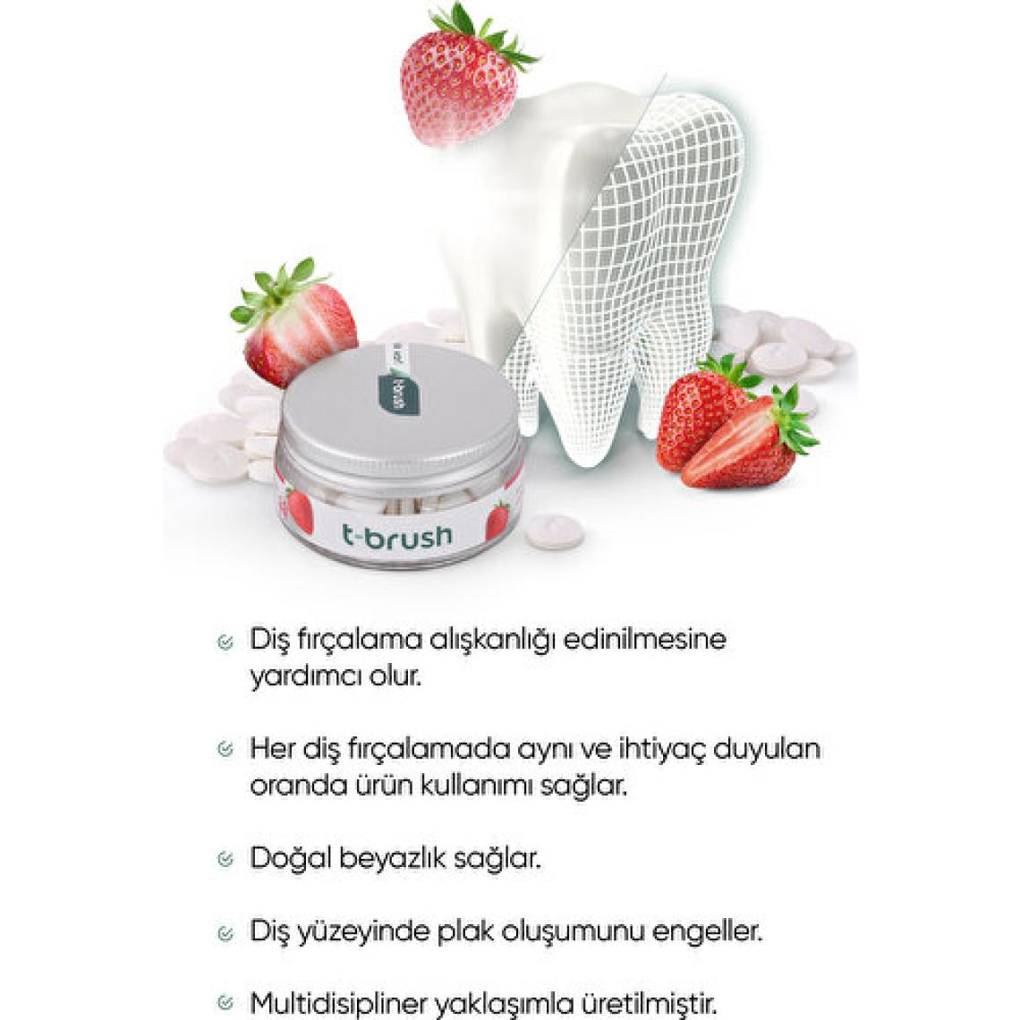 T-Brush Çilekli Çocuk Doğal Diş Macunu Tableti - Florürsüz - Glutensiz - Vegan - 90 Tablet